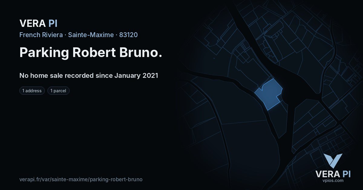 Parking Robert Bruno, Sainte-Maxime at night – every parcel coloured by the prices around it, the street's own parcels lit