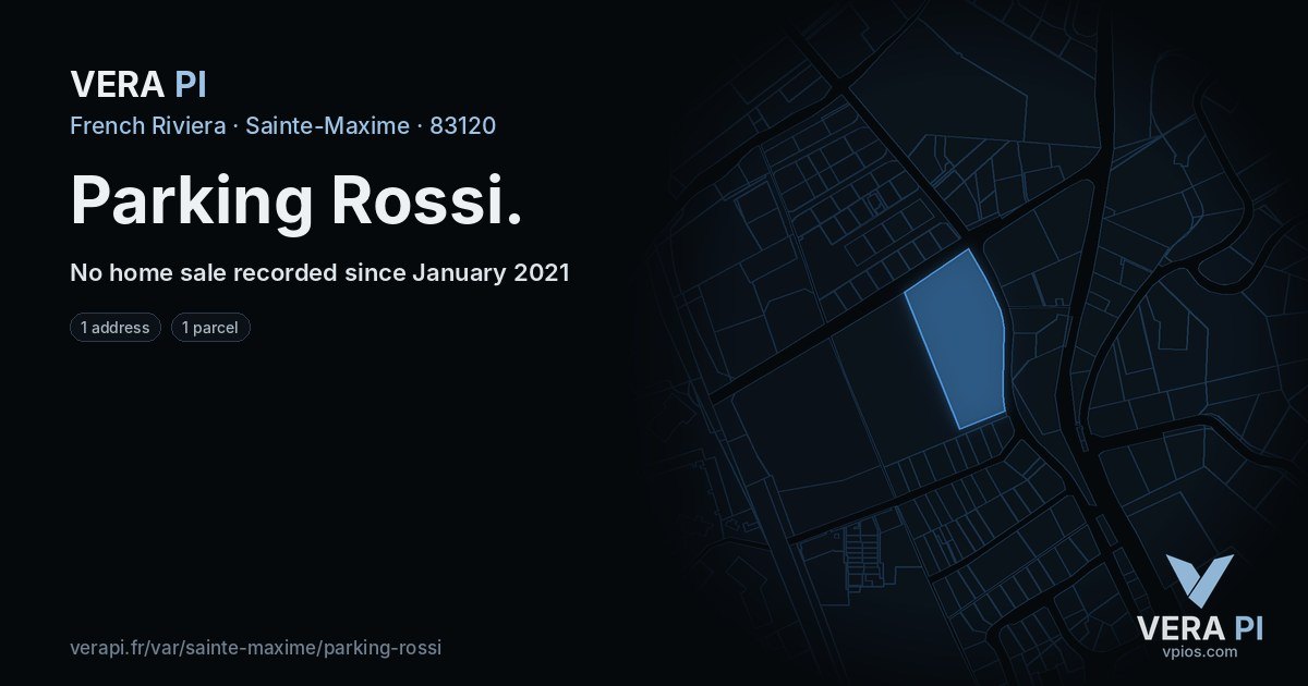 Parking Rossi, Sainte-Maxime at night – every parcel coloured by the prices around it, the street's own parcels lit