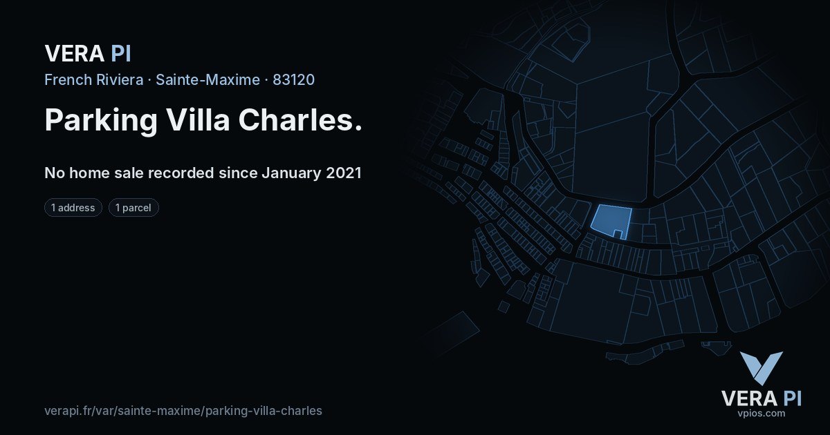 Parking Villa Charles, Sainte-Maxime at night – every parcel coloured by the prices around it, the street's own parcels lit