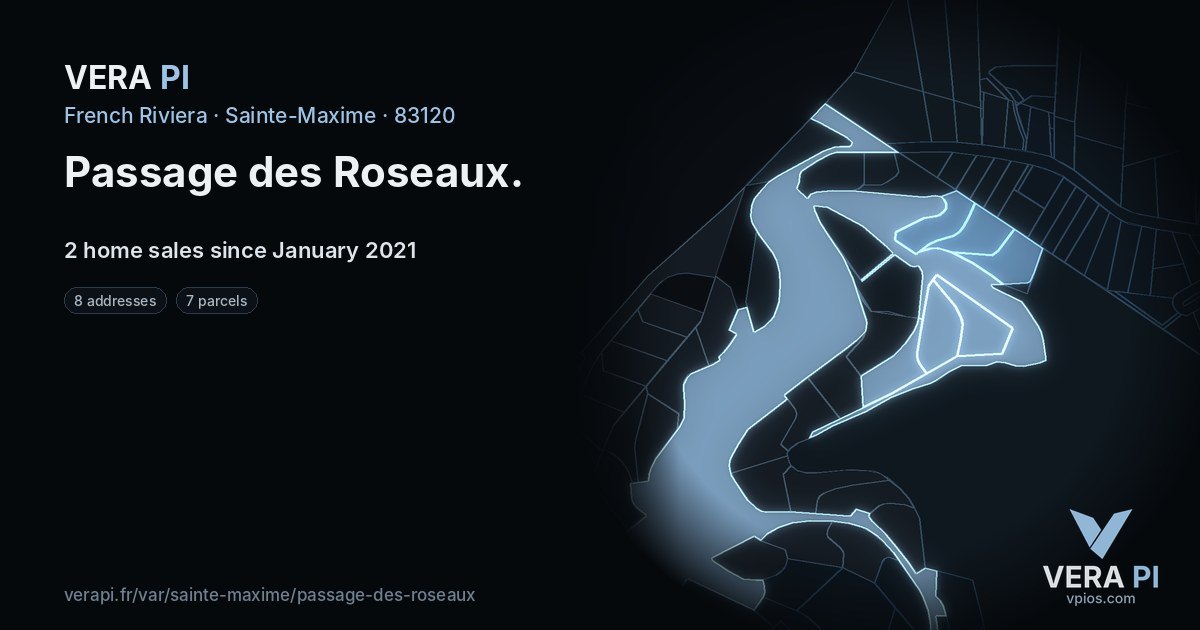 Passage des Roseaux, Sainte-Maxime at night – every parcel coloured by the prices around it, the street's own parcels lit