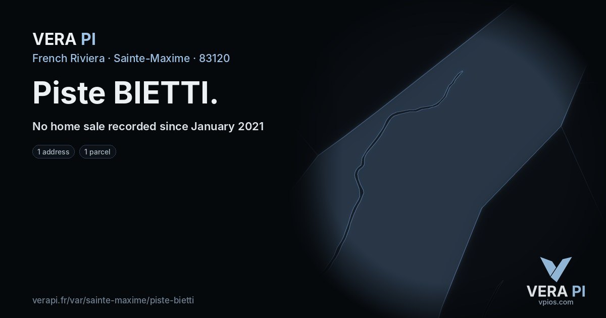 Piste BIETTI, Sainte-Maxime at night – every parcel coloured by the prices around it, the street's own parcels lit
