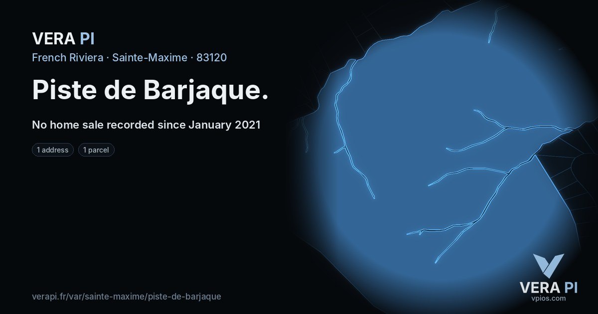 Piste de Barjaque, Sainte-Maxime at night – every parcel coloured by the prices around it, the street's own parcels lit