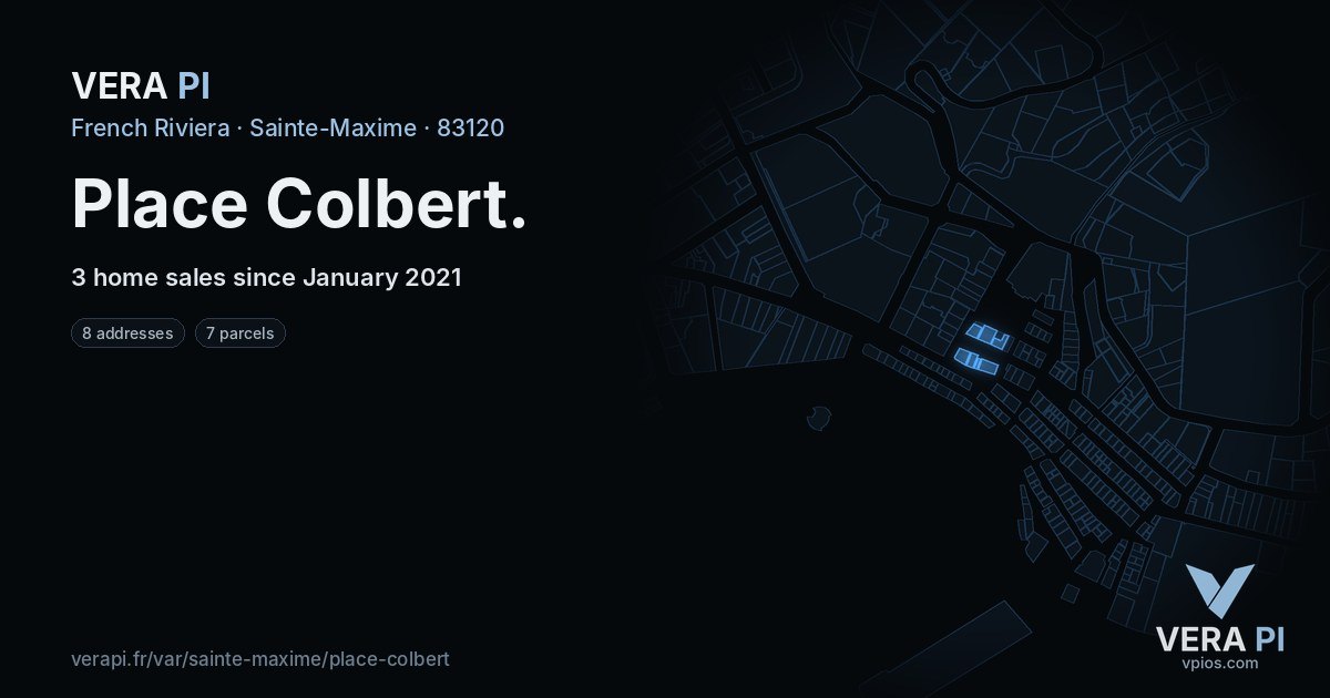 Place Colbert, Sainte-Maxime at night – every parcel coloured by the prices around it, the street's own parcels lit