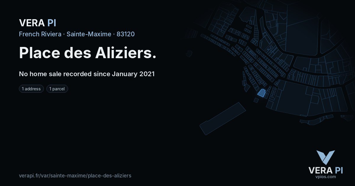 Place des Aliziers, Sainte-Maxime at night – every parcel coloured by the prices around it, the street's own parcels lit