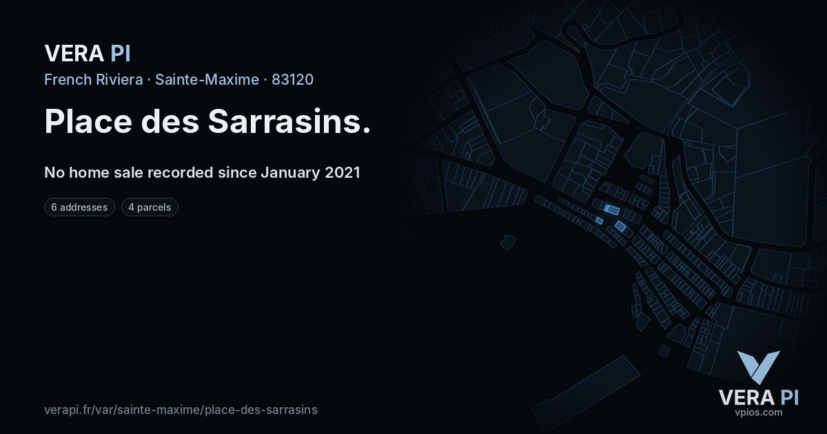 Place des Sarrasins, Sainte-Maxime at night – every parcel coloured by the prices around it, the street's own parcels lit