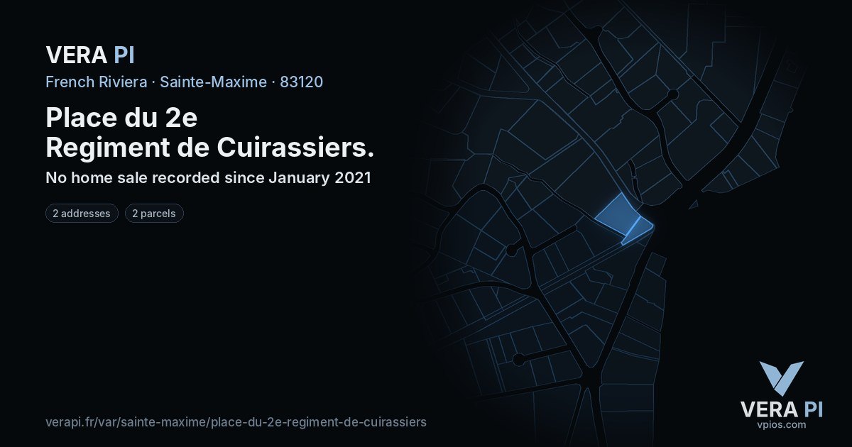 Place du 2e Regiment de Cuirassiers, Sainte-Maxime at night – every parcel coloured by the prices around it, the street's own parcels lit