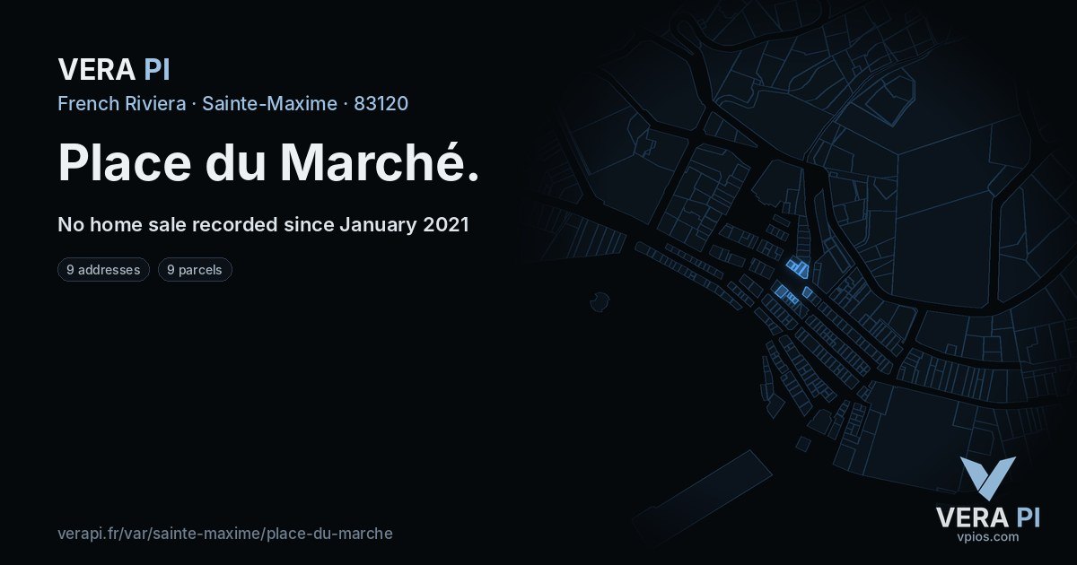 Place du Marché, Sainte-Maxime at night – every parcel coloured by the prices around it, the street's own parcels lit