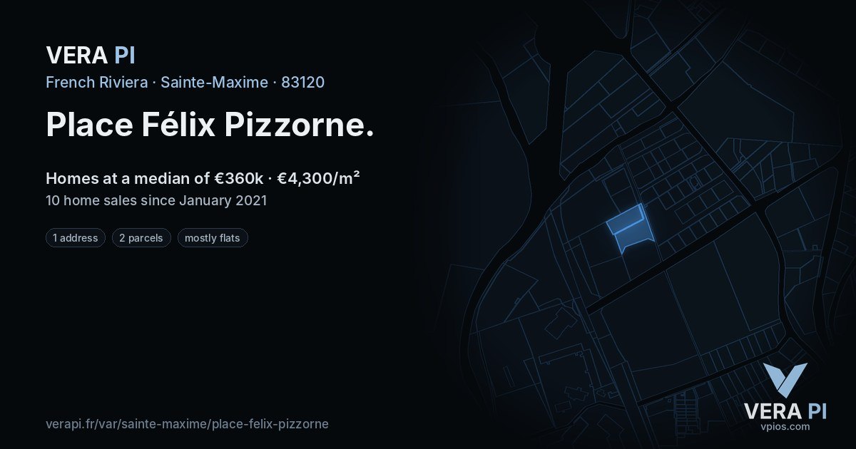 Place Félix Pizzorne, Sainte-Maxime at night – every parcel coloured by the prices around it, the street's own parcels lit