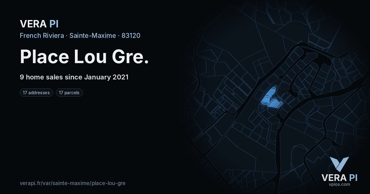Place Lou Gre, Sainte-Maxime at night – every parcel coloured by the prices around it, the street's own parcels lit
