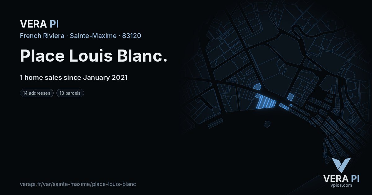 Place Louis Blanc, Sainte-Maxime at night – every parcel coloured by the prices around it, the street's own parcels lit