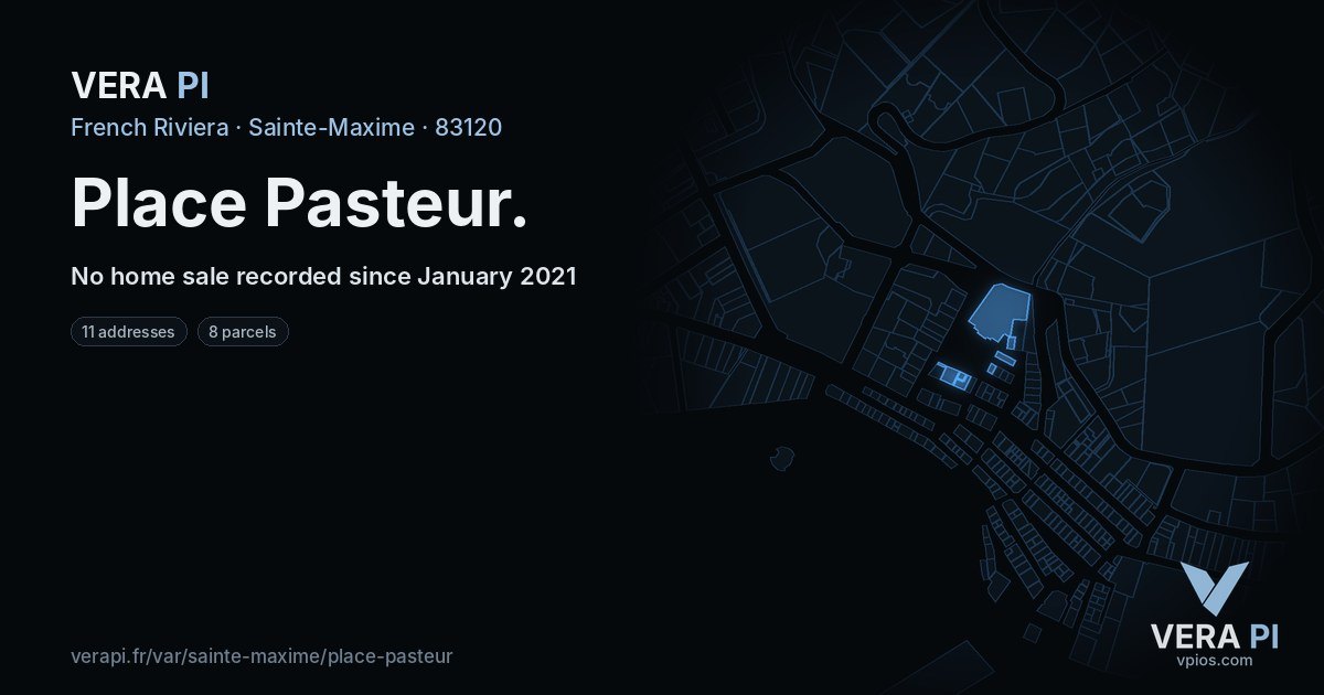 Place Pasteur, Sainte-Maxime at night – every parcel coloured by the prices around it, the street's own parcels lit