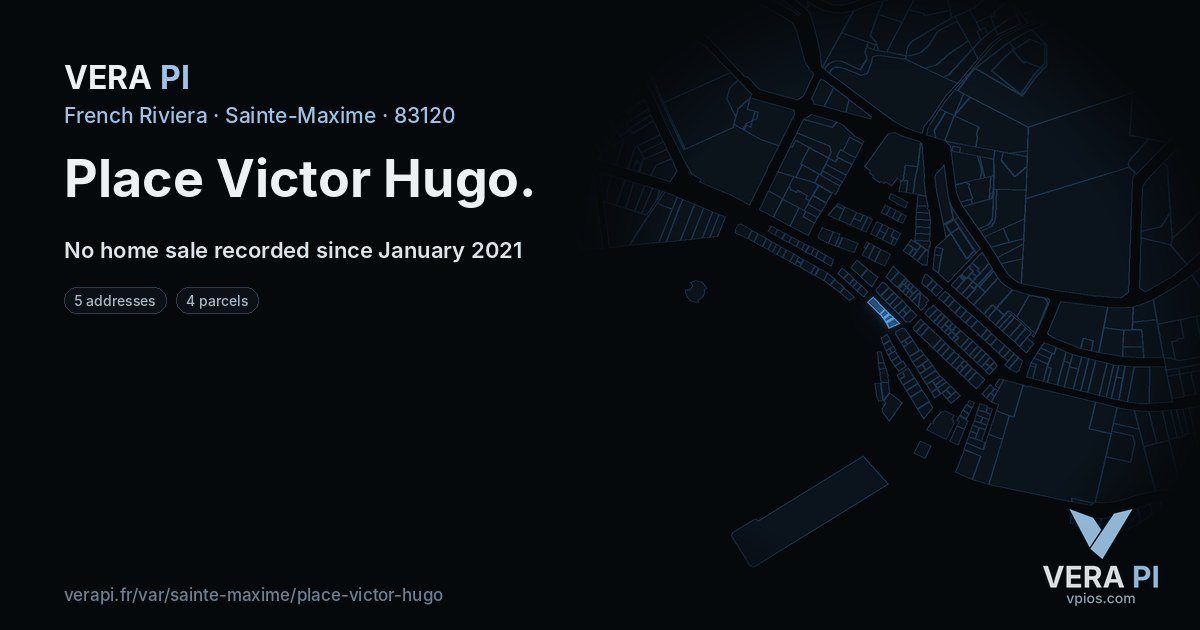Place Victor Hugo, Sainte-Maxime at night – every parcel coloured by the prices around it, the street's own parcels lit