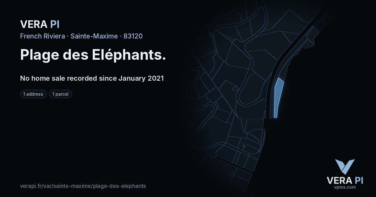 Plage des Eléphants, Sainte-Maxime at night – every parcel coloured by the prices around it, the street's own parcels lit