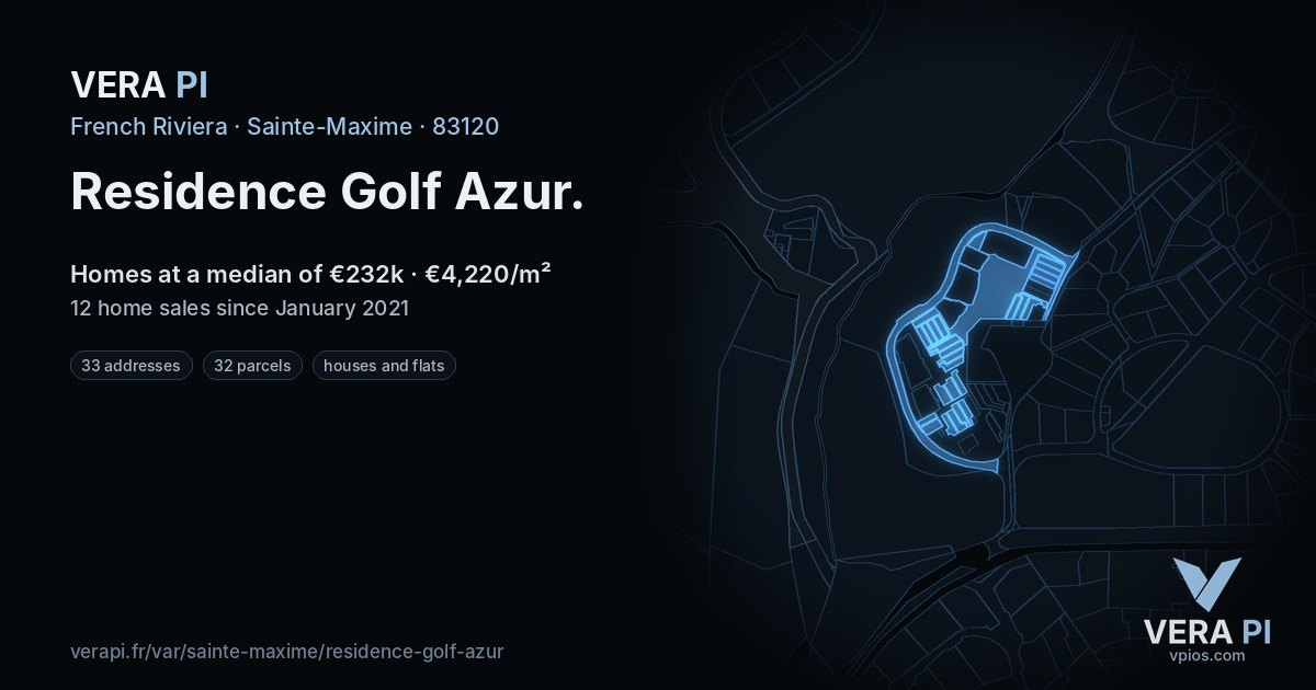 Residence Golf Azur, Sainte-Maxime at night – every parcel coloured by the prices around it, the street's own parcels lit