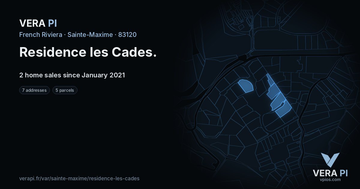Residence les Cades, Sainte-Maxime at night – every parcel coloured by the prices around it, the street's own parcels lit