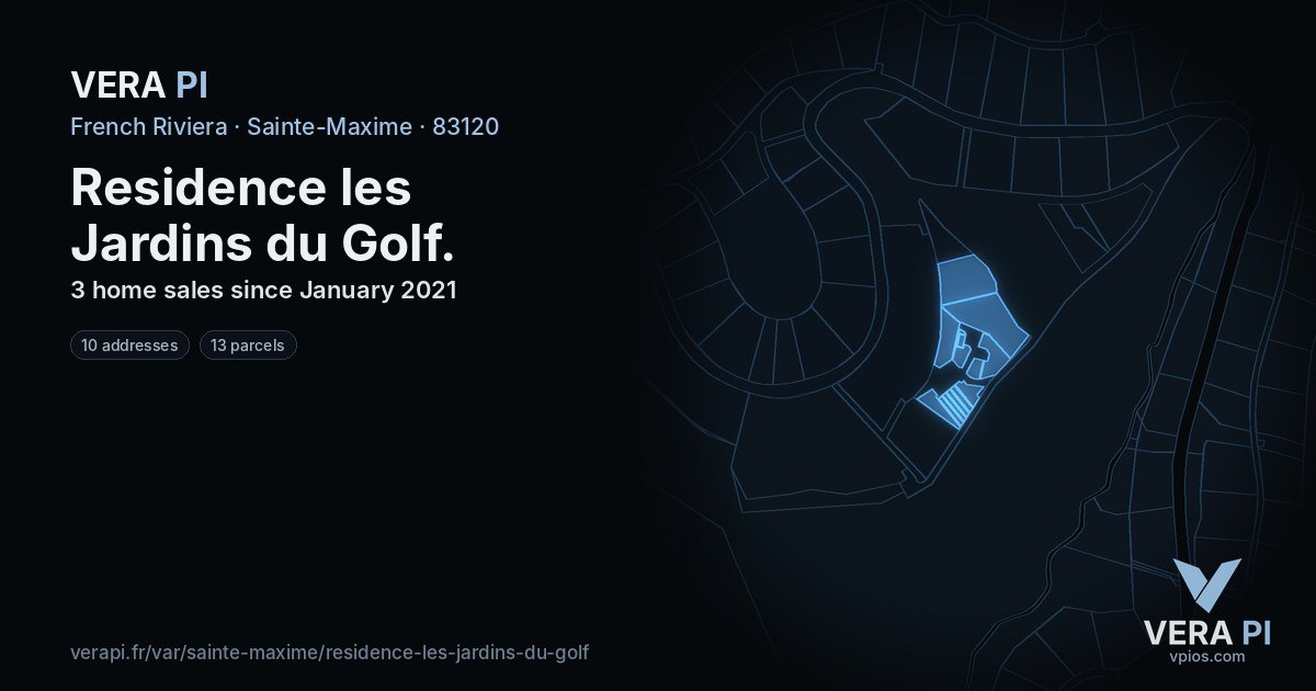 Residence les Jardins du Golf, Sainte-Maxime at night – every parcel coloured by the prices around it, the street's own parcels lit