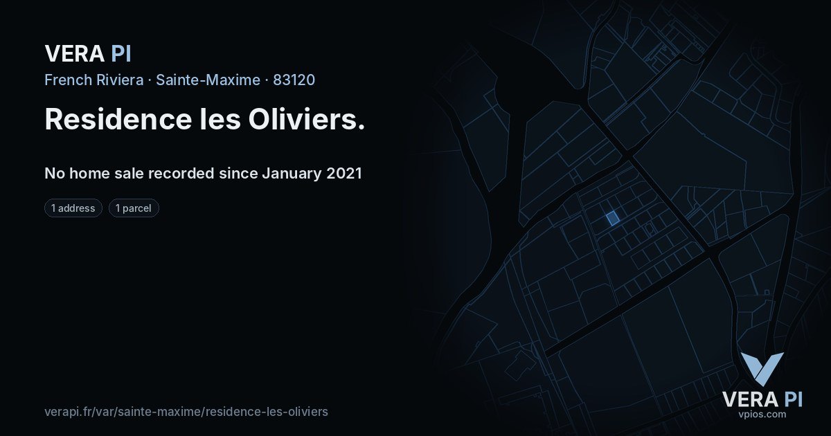 Residence les Oliviers, Sainte-Maxime at night – every parcel coloured by the prices around it, the street's own parcels lit