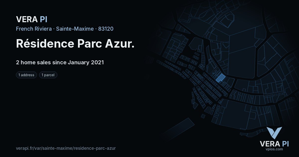 Résidence Parc Azur, Sainte-Maxime at night – every parcel coloured by the prices around it, the street's own parcels lit