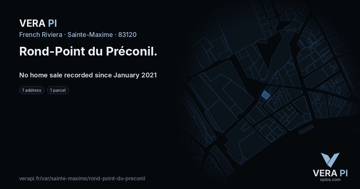 Rond-Point du Préconil, Sainte-Maxime at night – every parcel coloured by the prices around it, the street's own parcels lit