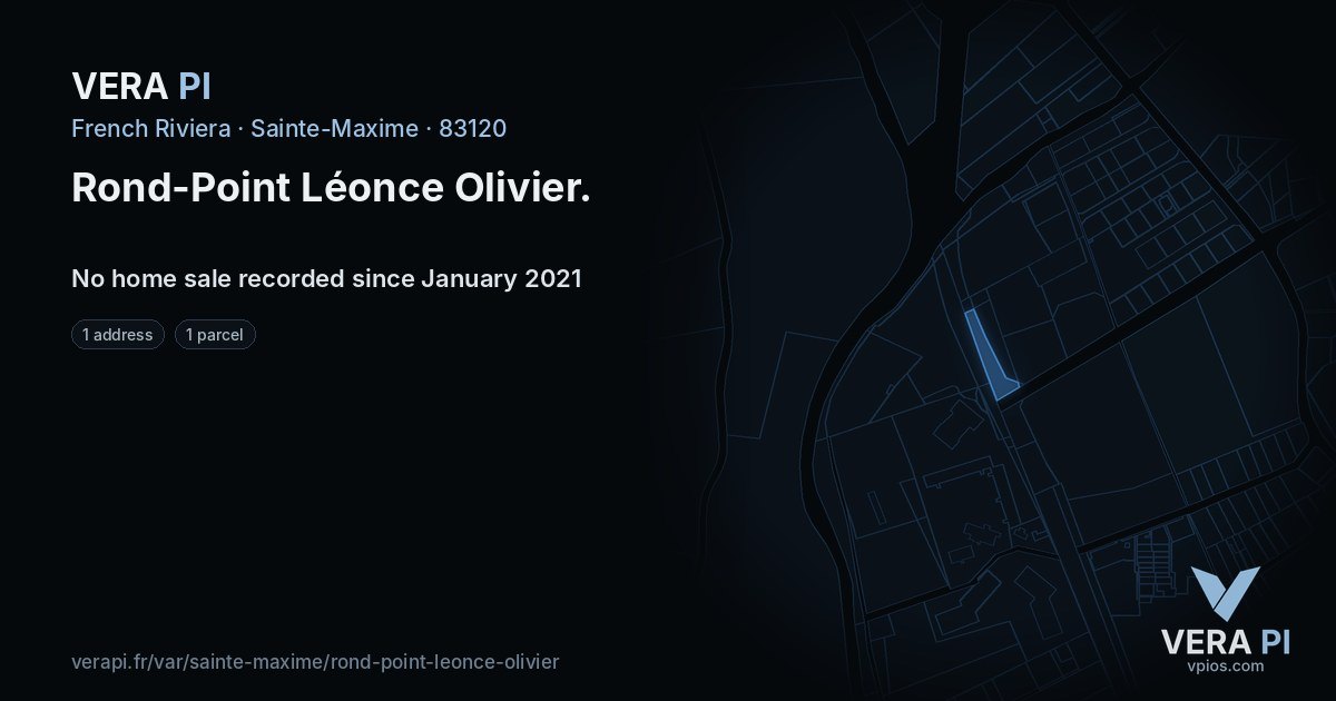 Rond-Point Léonce Olivier, Sainte-Maxime at night – every parcel coloured by the prices around it, the street's own parcels lit