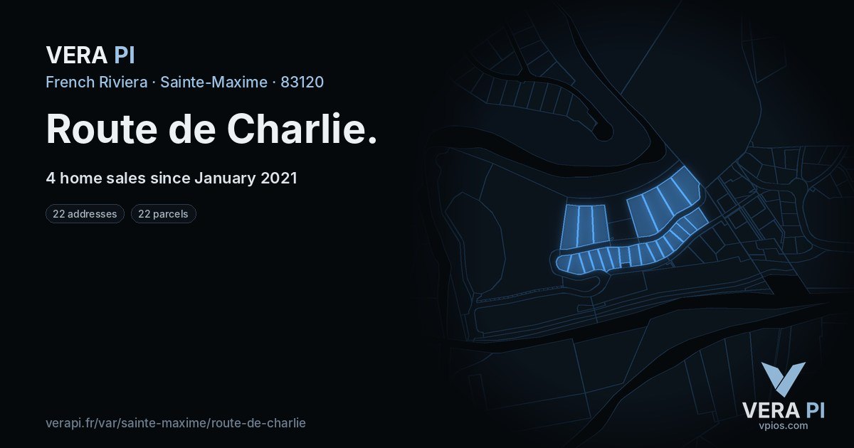 Route de Charlie, Sainte-Maxime at night – every parcel coloured by the prices around it, the street's own parcels lit