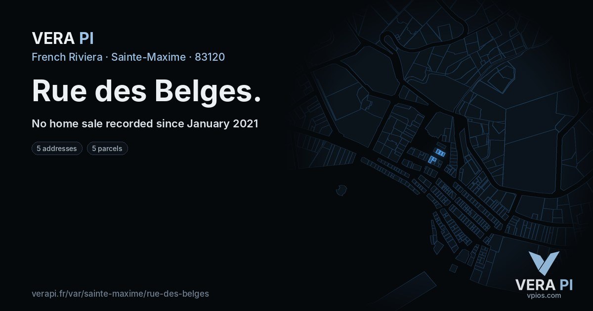 Rue des Belges, Sainte-Maxime at night – every parcel coloured by the prices around it, the street's own parcels lit