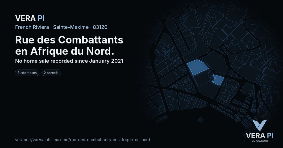 Rue des Combattants en Afrique du Nord, Sainte-Maxime at night – every parcel coloured by the prices around it, the street's own parcels lit