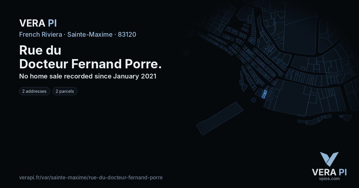 Rue du Docteur Fernand Porre, Sainte-Maxime at night – every parcel coloured by the prices around it, the street's own parcels lit