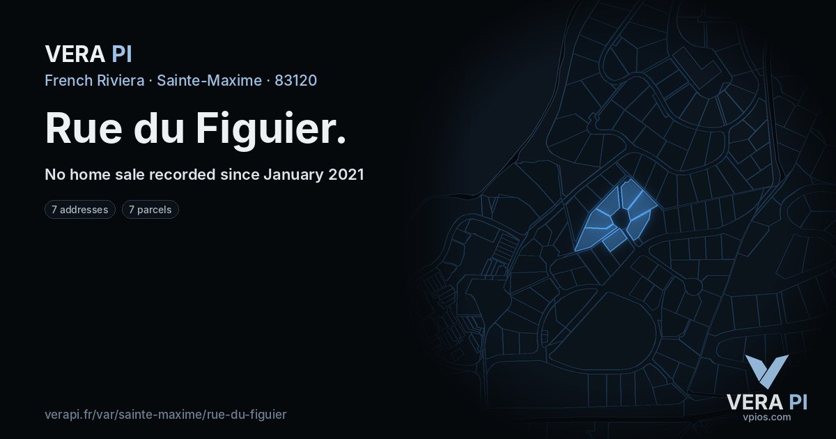 Rue du Figuier, Sainte-Maxime at night – every parcel coloured by the prices around it, the street's own parcels lit