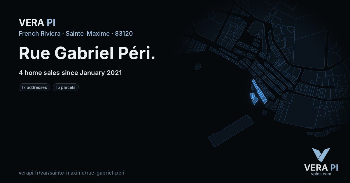 Rue Gabriel Péri, Sainte-Maxime at night – every parcel coloured by the prices around it, the street's own parcels lit