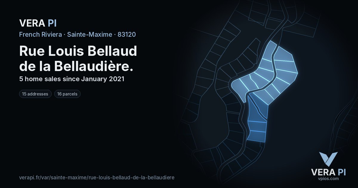 Rue Louis Bellaud de la Bellaudière, Sainte-Maxime at night – every parcel coloured by the prices around it, the street's own parcels lit