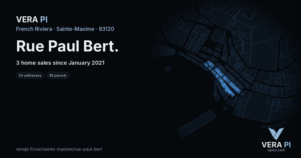 Rue Paul Bert, Sainte-Maxime at night – every parcel coloured by the prices around it, the street's own parcels lit