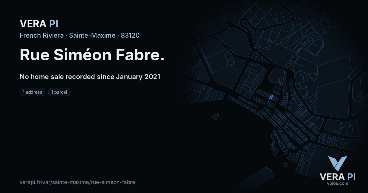 Rue Siméon Fabre, Sainte-Maxime at night – every parcel coloured by the prices around it, the street's own parcels lit