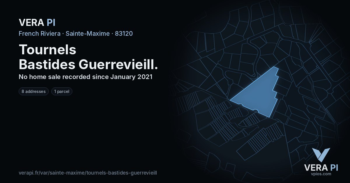 Tournels Bastides Guerrevieill, Sainte-Maxime at night – every parcel coloured by the prices around it, the street's own parcels lit