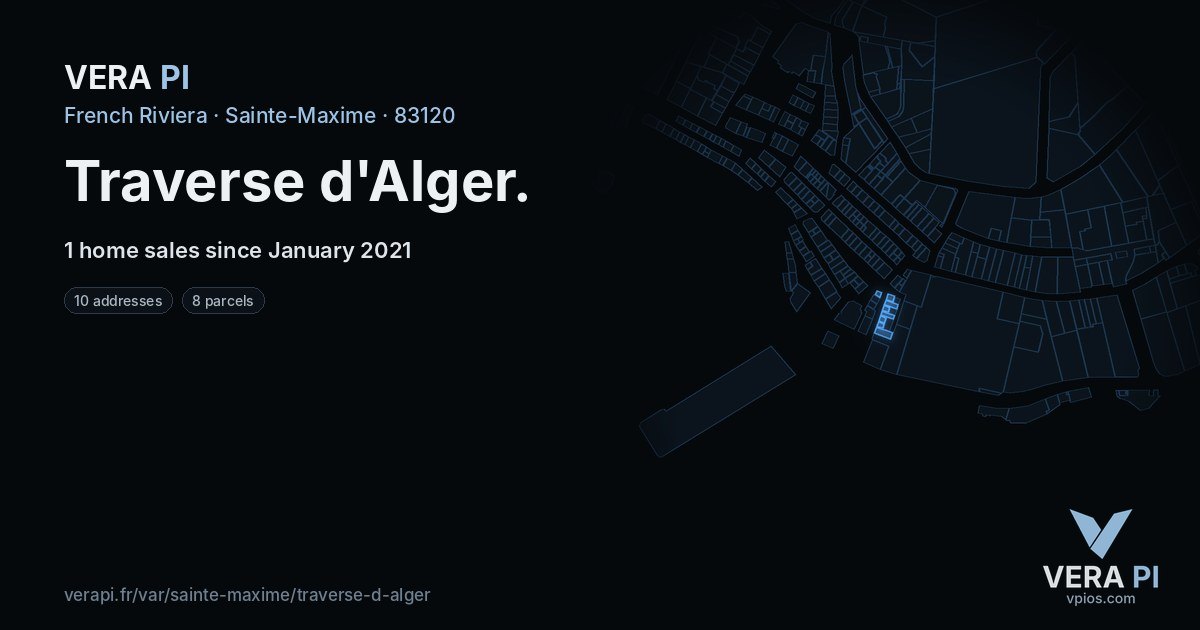 Traverse d'Alger, Sainte-Maxime at night – every parcel coloured by the prices around it, the street's own parcels lit