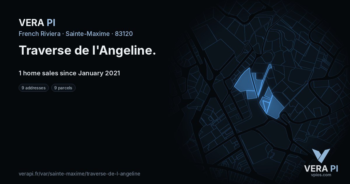Traverse de l'Angeline, Sainte-Maxime at night – every parcel coloured by the prices around it, the street's own parcels lit