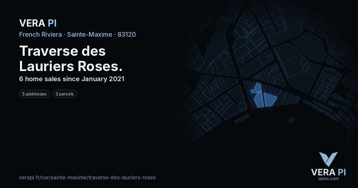 Traverse des Lauriers Roses, Sainte-Maxime at night – every parcel coloured by the prices around it, the street's own parcels lit