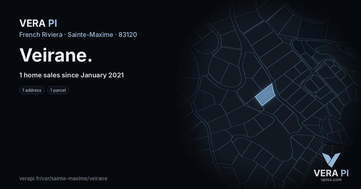Veirane, Sainte-Maxime at night – every parcel coloured by the prices around it, the street's own parcels lit