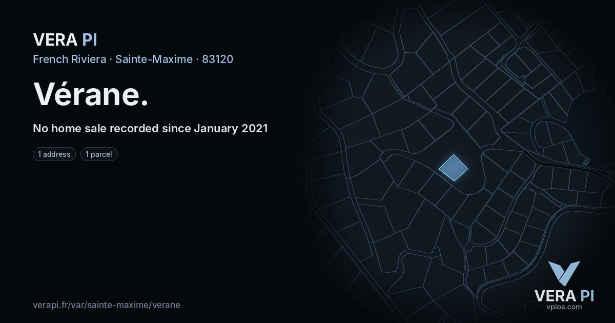 Vérane, Sainte-Maxime at night – every parcel coloured by the prices around it, the street's own parcels lit