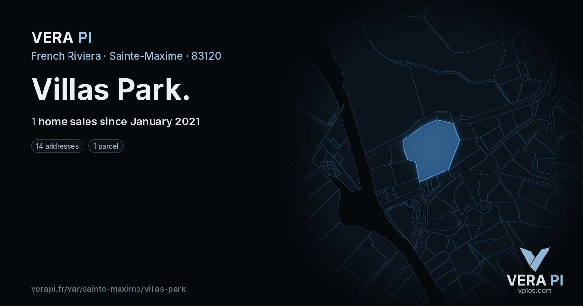 Villas Park, Sainte-Maxime at night – every parcel coloured by the prices around it, the street's own parcels lit
