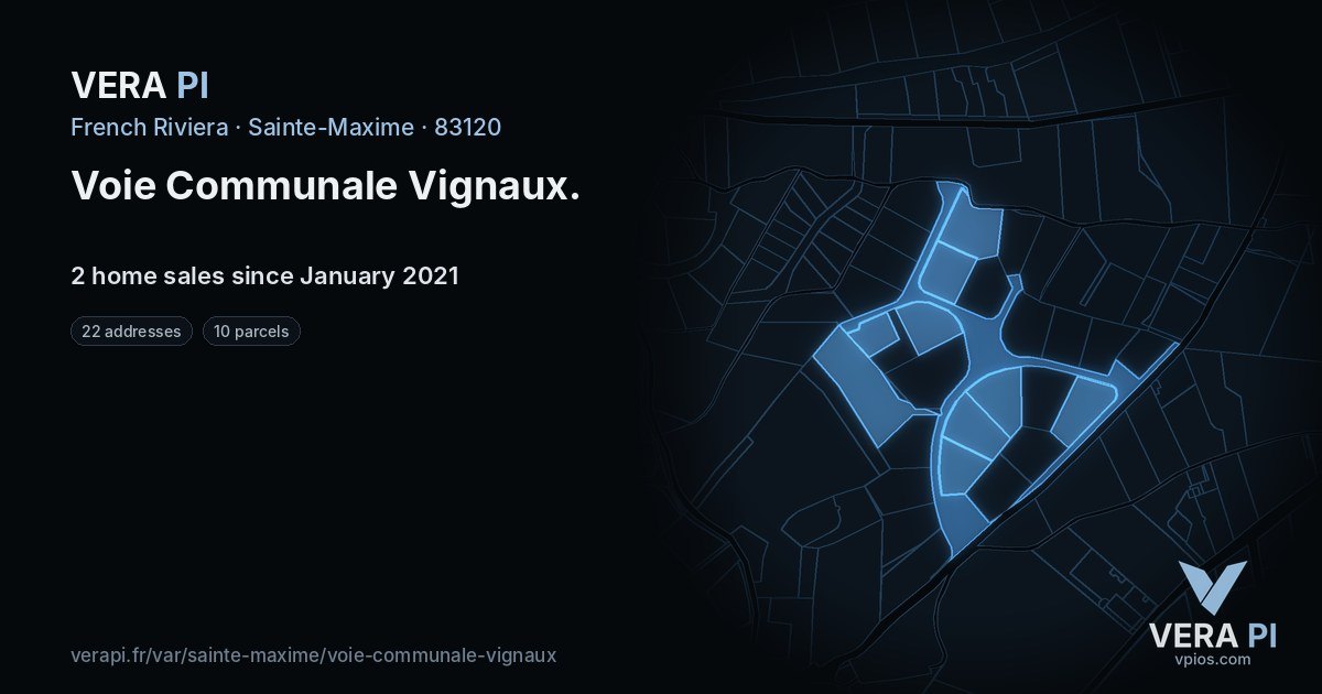 Voie Communale Vignaux, Sainte-Maxime at night – every parcel coloured by the prices around it, the street's own parcels lit