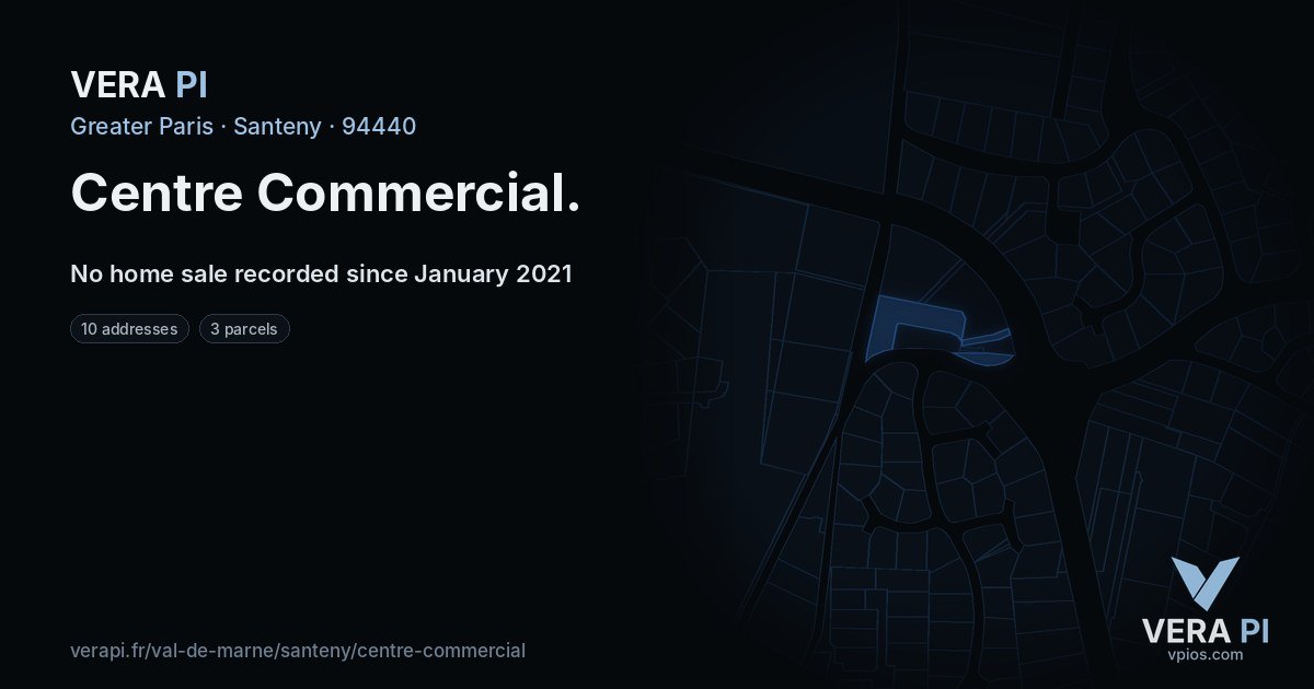 Centre Commercial, Santeny at night – every parcel coloured by the prices around it, the street's own parcels lit