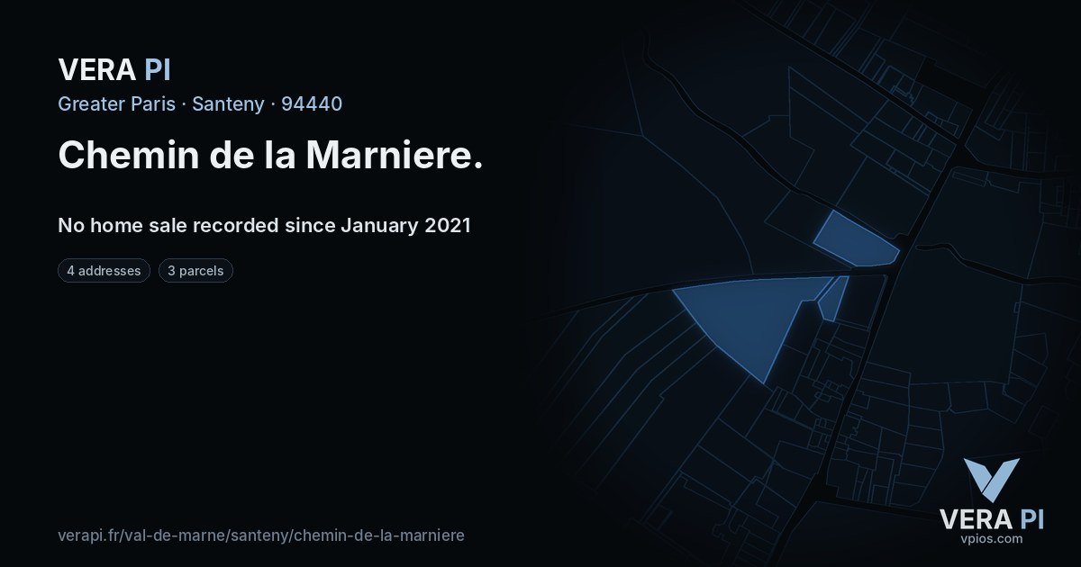 Chemin de la Marniere, Santeny at night – every parcel coloured by the prices around it, the street's own parcels lit