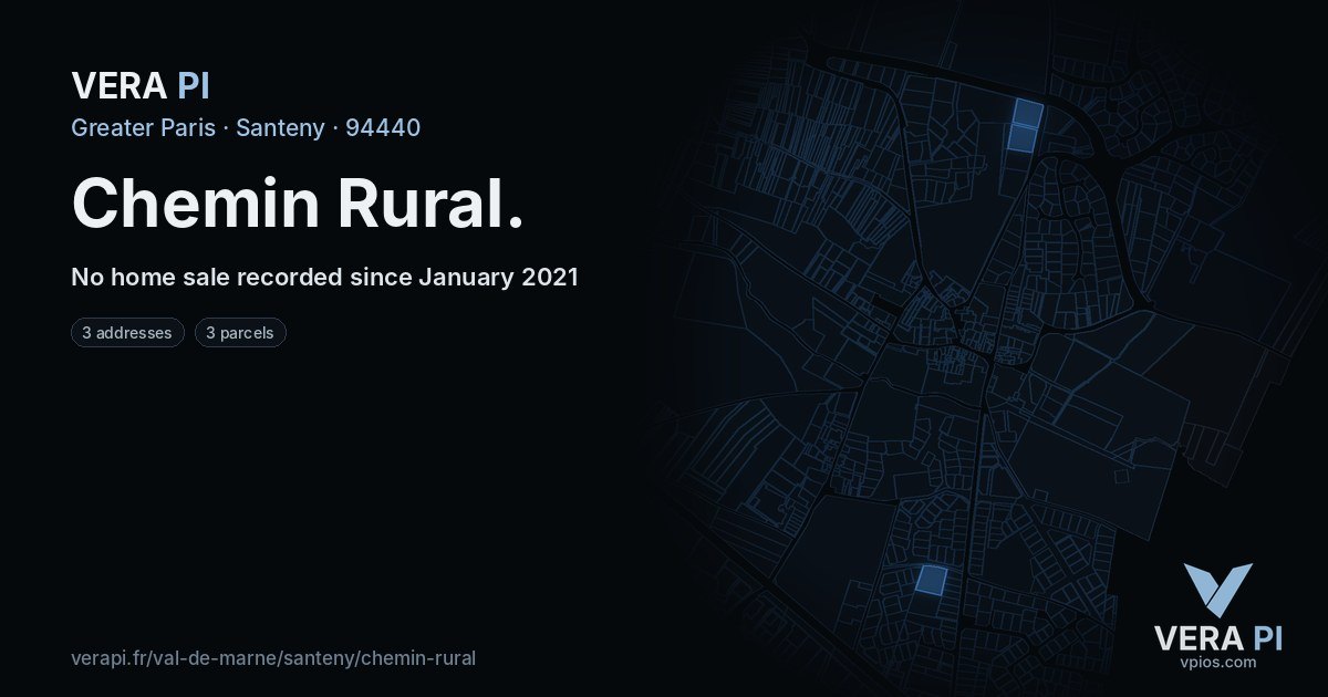 Chemin Rural, Santeny at night – every parcel coloured by the prices around it, the street's own parcels lit