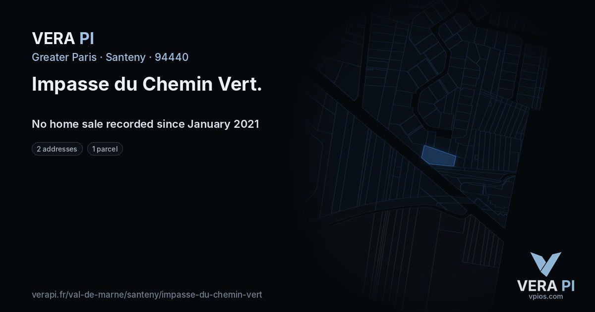Impasse du Chemin Vert, Santeny at night – every parcel coloured by the prices around it, the street's own parcels lit