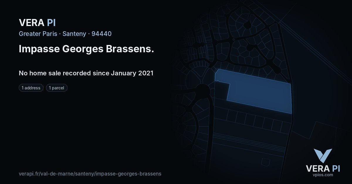 Impasse Georges Brassens, Santeny at night – every parcel coloured by the prices around it, the street's own parcels lit