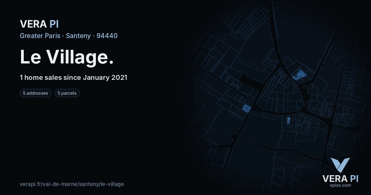 Le Village, Santeny at night – every parcel coloured by the prices around it, the street's own parcels lit