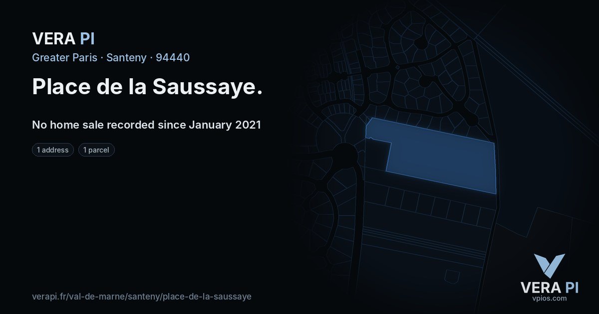Place de la Saussaye, Santeny at night – every parcel coloured by the prices around it, the street's own parcels lit