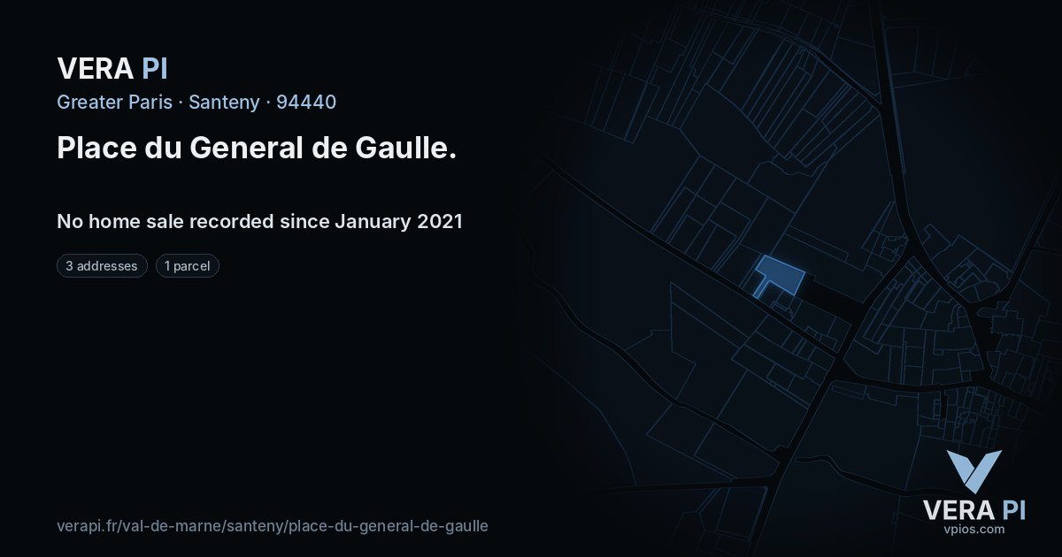 Place du General de Gaulle, Santeny at night – every parcel coloured by the prices around it, the street's own parcels lit