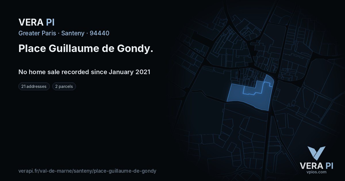 Place Guillaume de Gondy, Santeny at night – every parcel coloured by the prices around it, the street's own parcels lit